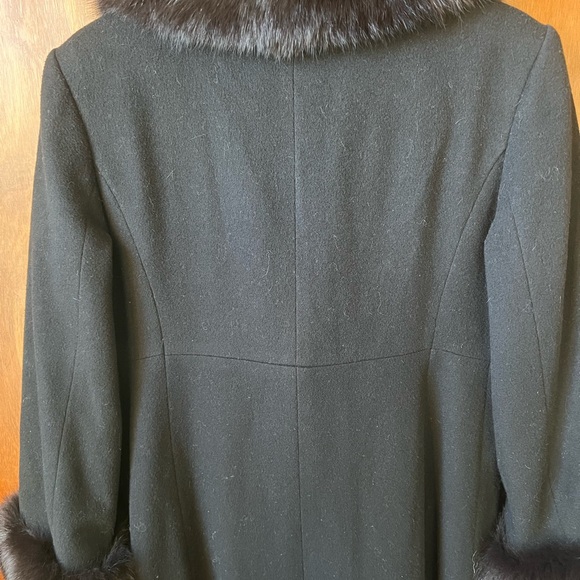 Luxury Long Swing Coat Marvin Richards Vintage Black Wool Fox Fur Trim - Picture 10 of 14